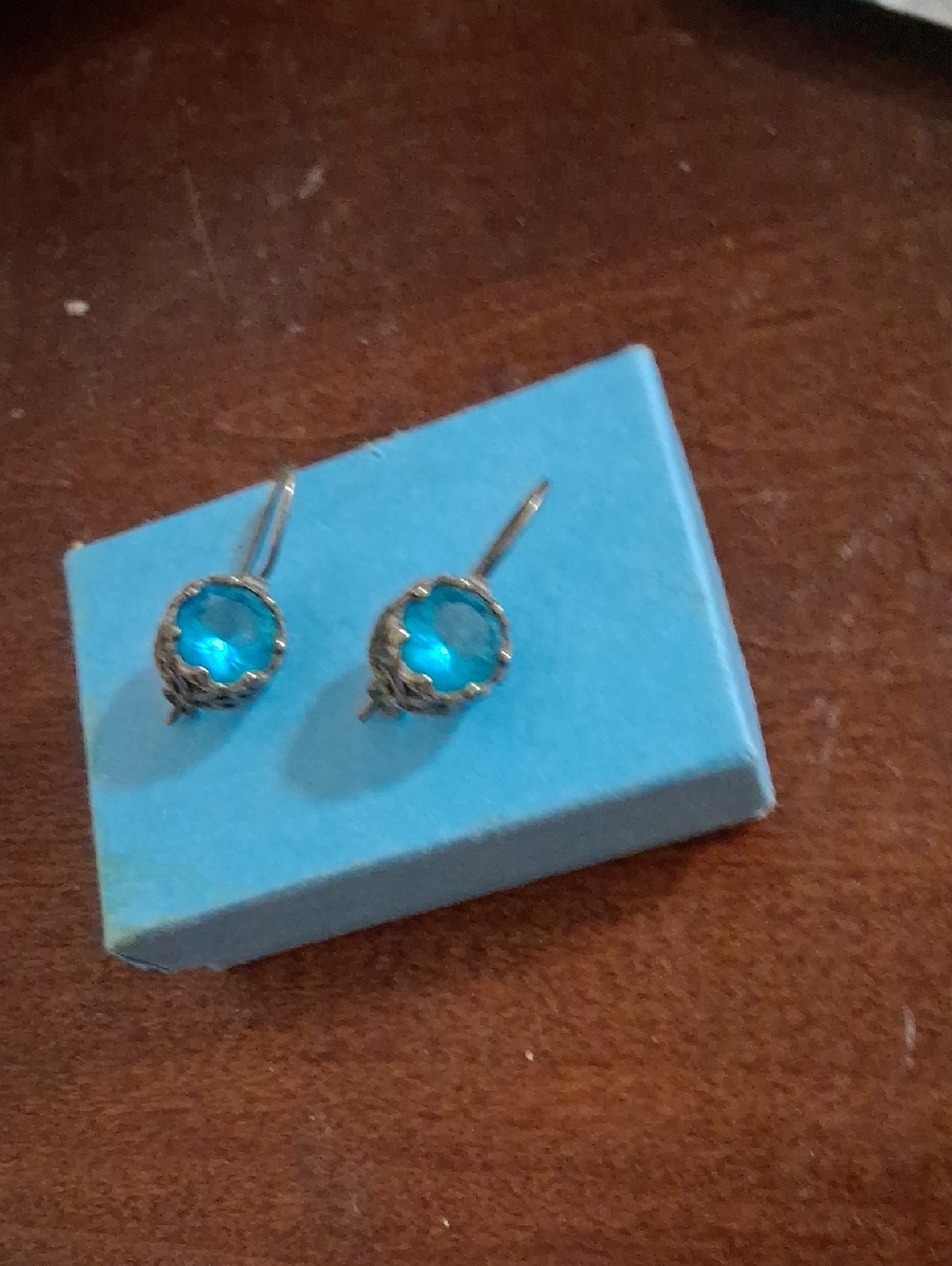 Blue Crystal Drop Earrings Sterling Silver - Elegant.  Brand Noa Zuman. Preowned